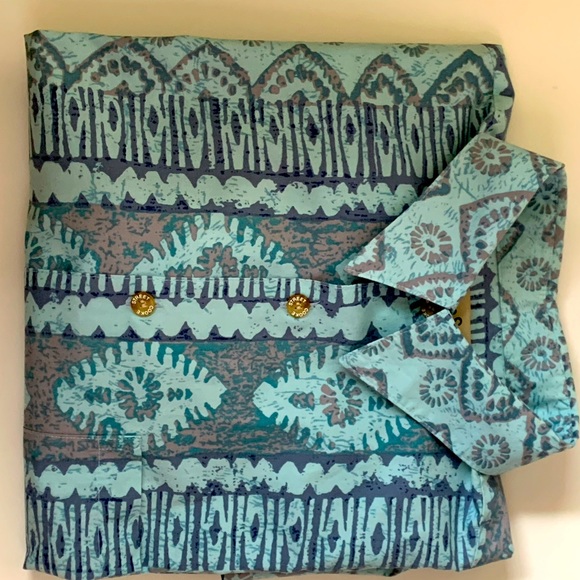 Vintage Cooke Street Hawaiian TIKI Short Sleeve Shirt L Geometric FLORAL Tribal - Picture 4 of 7